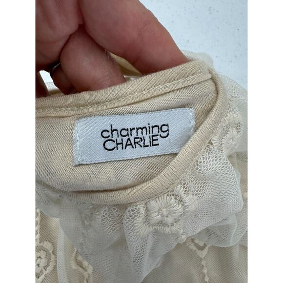 Charming Charlie Women's Lace Mesh Tank Dress Sleeveless Cream Size‎ Small - Picture 8 of 12